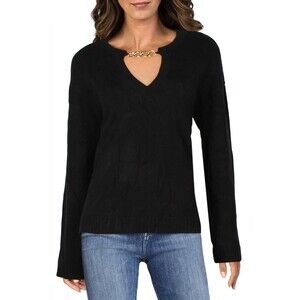 Ellen Tracy Women's Keyhole Neck Chain Pullover Sweater, Black, XS